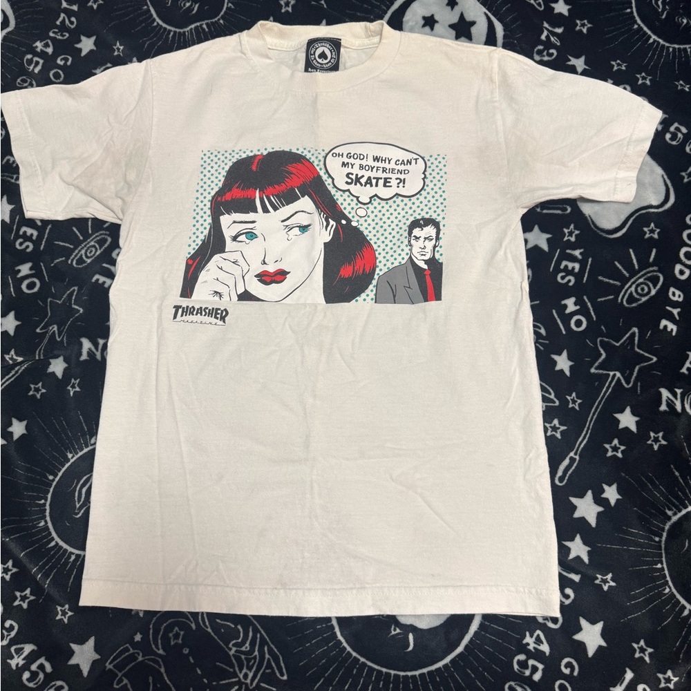 Thrasher White Tee with Comic Graphic